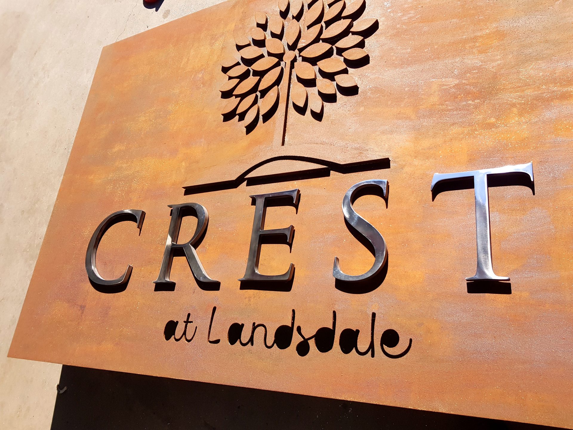 Corten steel estate entry sign